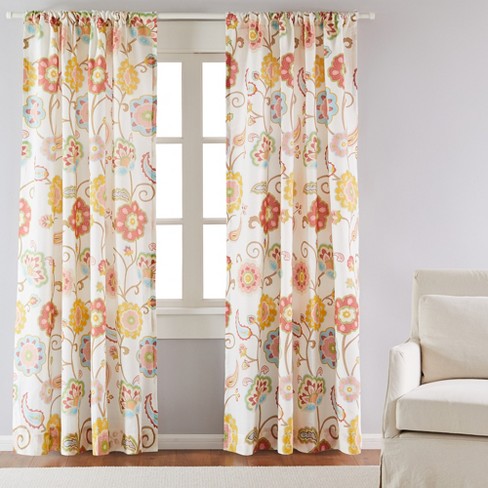 Ashbury Spring Floral Lined Curtain Panel With Rod Pocket - 2pk