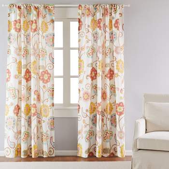 Ashbury Spring Floral Lined Curtain Panel with Rod Pocket - Levtex Home
