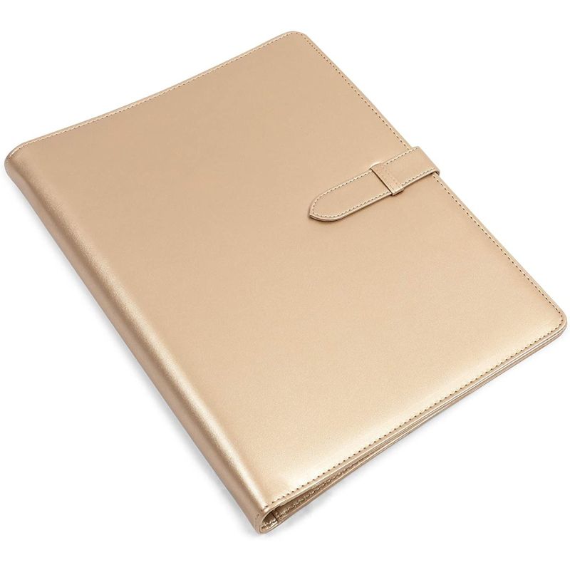 Paper Junkie Metallic Gold Faux Leather Padfolio Portfolio Folder with 3 Ring Binder & Pockets 13.2 x 10.8 In, 1 of 8