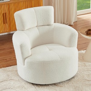360° Swivel Sofa Chair, Upholstered Round Accent Barrel Chair with Adjustable Headrest for Living Room, Bedroom -ModernLuxe - 1 of 4