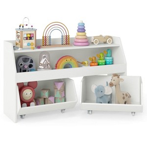 Costway Kids Toy Storage Organizer with 2 Movable Drawers Open Shelf Compartment for Kids Gray/White - 1 of 4