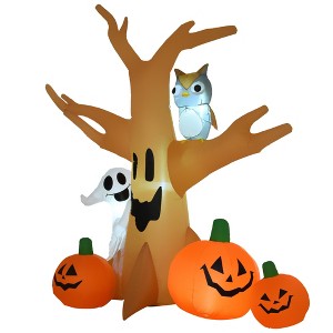 HOMCOM 7.5' Tall Lighted Inflatable Cute Halloween Decoration, Haunted Tree With Owl, Ghost, Pumpkins, Blow Up Outdoor LED Yard Display, Waterproof - 1 of 4