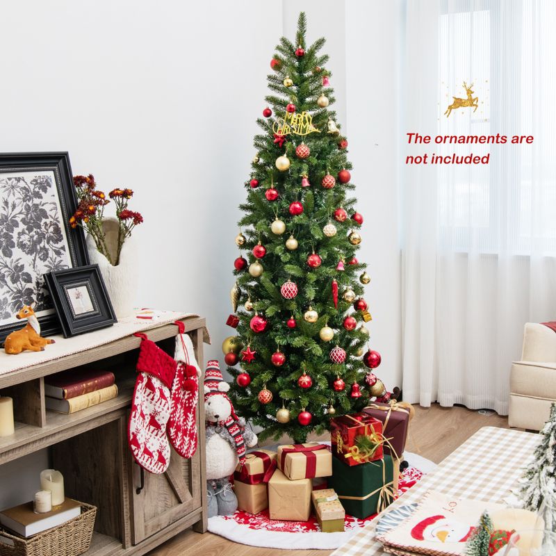 Tangkula Full Artificial Christmas Tree Pre-lit Christmas Tree w/Warm White & Multi-color LED Lights Foldable Metal Stand, 3 of 11