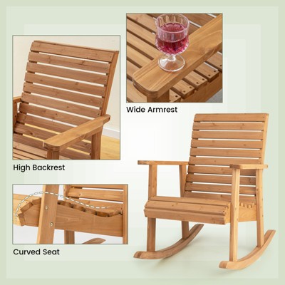 Natural Fir Wood High Back Outdoor Rocking Chair with Armrests