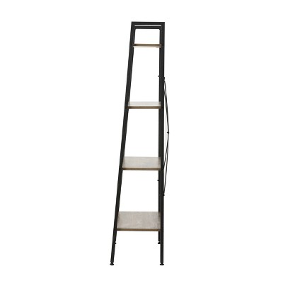 Black Metal and Wood 4-Shelf Ladder Bookcase