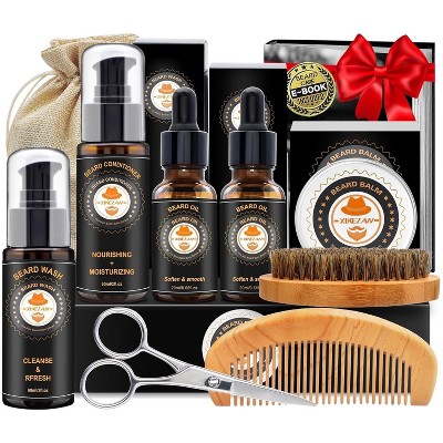 XIKEZAN Beard Kit for Men Grooming with Conditioner Wash Oil Balm Brush Comb Gift for Dad Husband Boyfriend