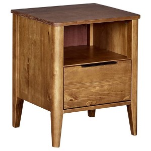 MUSEHOMEINC California Classic 1 Drawer Wooden Bedroom Nightstand Living Room End Table with Open Cabinet and Tapered Legs, Honey Brown - 1 of 4