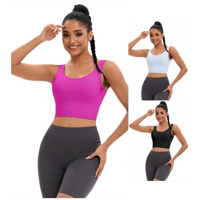 INSPIRE CHIC 3 Pcs Women's Full Coverage Deep V-Back Workout Fixed Cup Comfort Sports Bras