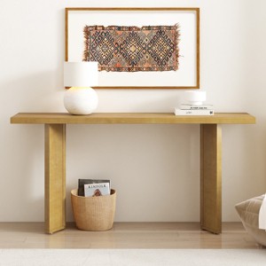 63" MDF Console Table with Pine Veneer Top,Geometric Shape Legs for Modern Living Room,American Traditional Entryway Furniture-Coolbibila - 1 of 4