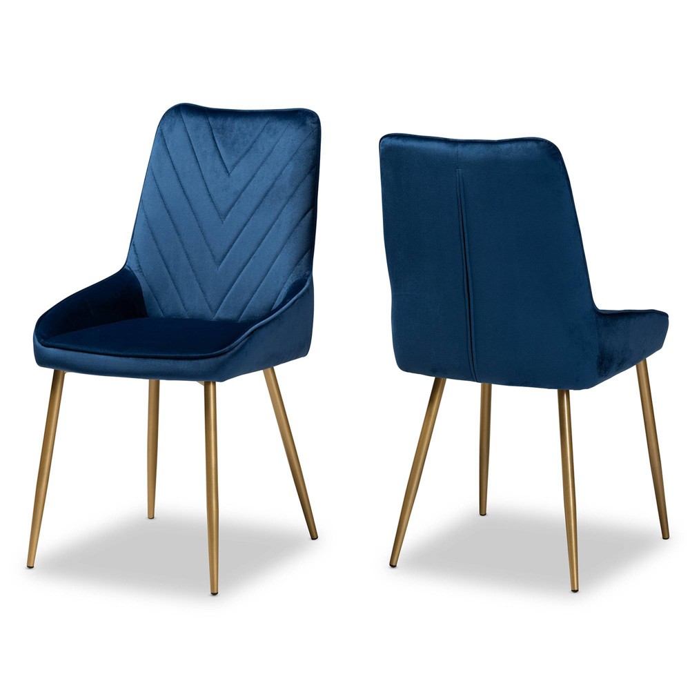 Photos - Chair 2pc Priscilla Velvet Fabric Upholstered Metal Dining  Set Navy Blue/G