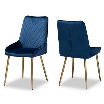 2pc Priscilla Velvet Fabric Upholstered Metal Dining Chair Set - Baxton Studio