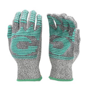 G & F Products CUTShield Cut Protection Fiber Gloves Medium A5 Cut Level Grey and Green Pair - 1 of 4