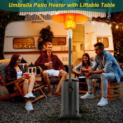 Outdoor Patio Heater with Round Cover, Portable Propane Heater with Removable Wheels & Stable Sandbox, for Patio, Deck, Camping, Grey