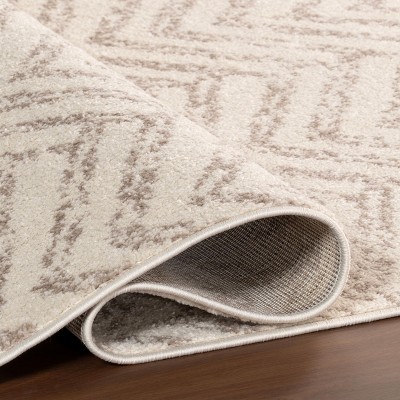 Beige Herringbone Pattern 4' x 6' Synthetic Area Rug