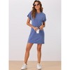 cheibear Women's Short Sleeve Front Pocket Knit Round Neck Loungewear - 3 of 4