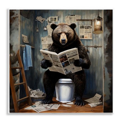 Stupell Industries Bear with Newspaper Bathroom Wall Plaque Art