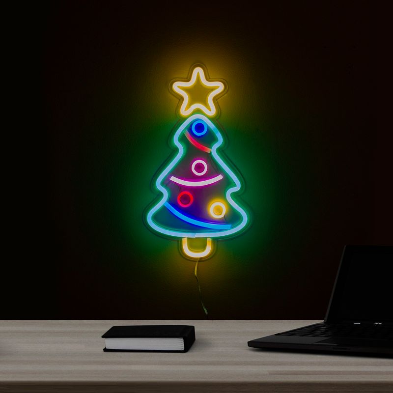 Northlight 15" LED Lighted Neon Christmas Tree Wall Sign, 1 of 7