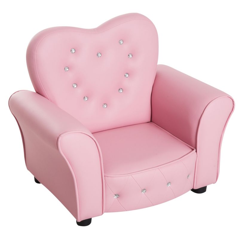 Qaba Kids Sofa Toddler Tufted Upholstered Sofa Chair Princess Couch Furniture with Diamond Decoration for Preschool Child, Pink, 1 of 9