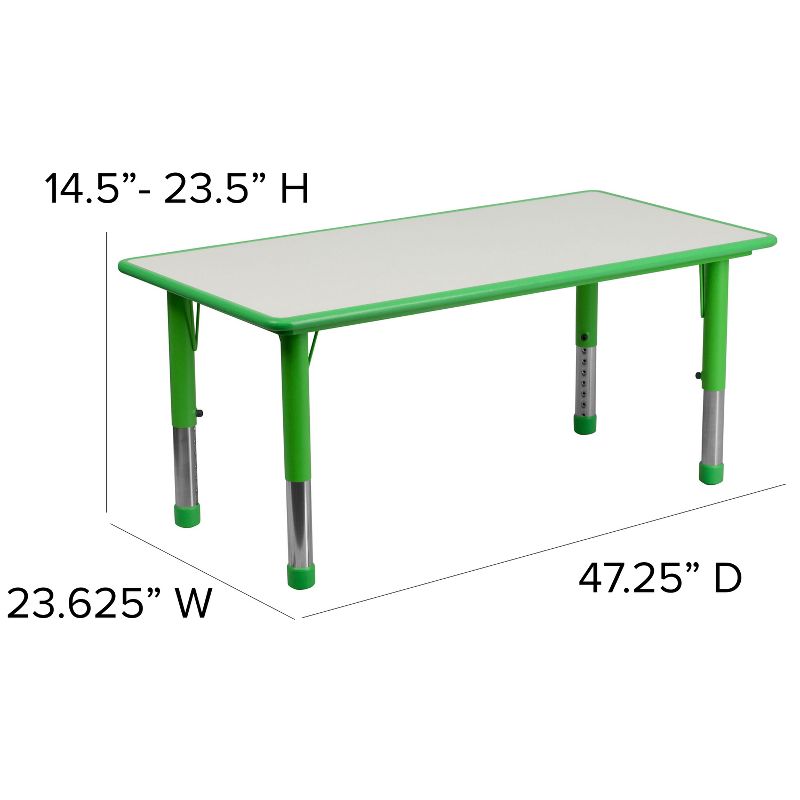 Emma and Oliver 23.625"W x 47.25"L Rectangular Plastic Height Adjustable Activity Table Set with 6 Chairs, 5 of 10