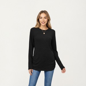 Anna-Kaci Women's Long Sleeve Crew Neck Top with Relaxed Fit and Soft Knit Fabric - 1 of 4