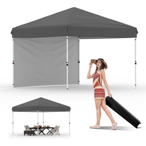 10x10 ft Pop-Up Canopy Tent - Heavy-Duty Instant Canopy with 1 Removable Mesh Sidewall, One-Person/One-Button Push Setup - 1 of 4