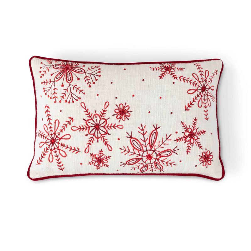 Park Hill Collection Snowflake Embroidered Cotton Pillow, 1 of 5
