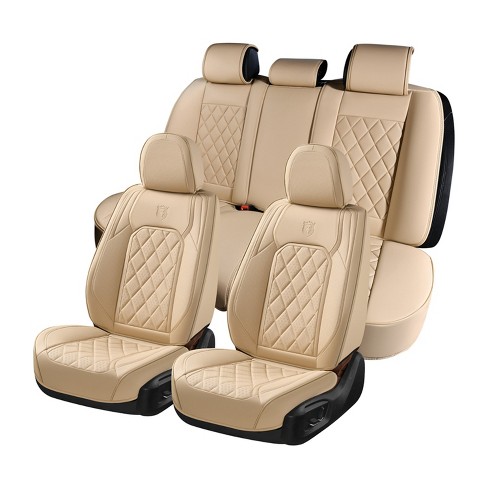 Coverado Beige Auto Seat Covers Faux Leather Front And Rear Seat Protector Accessories Universal Fit Most Vehicles Target