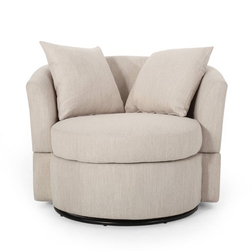 Smyrna Contemporary Upholstered Swivel Club Chair Beige black