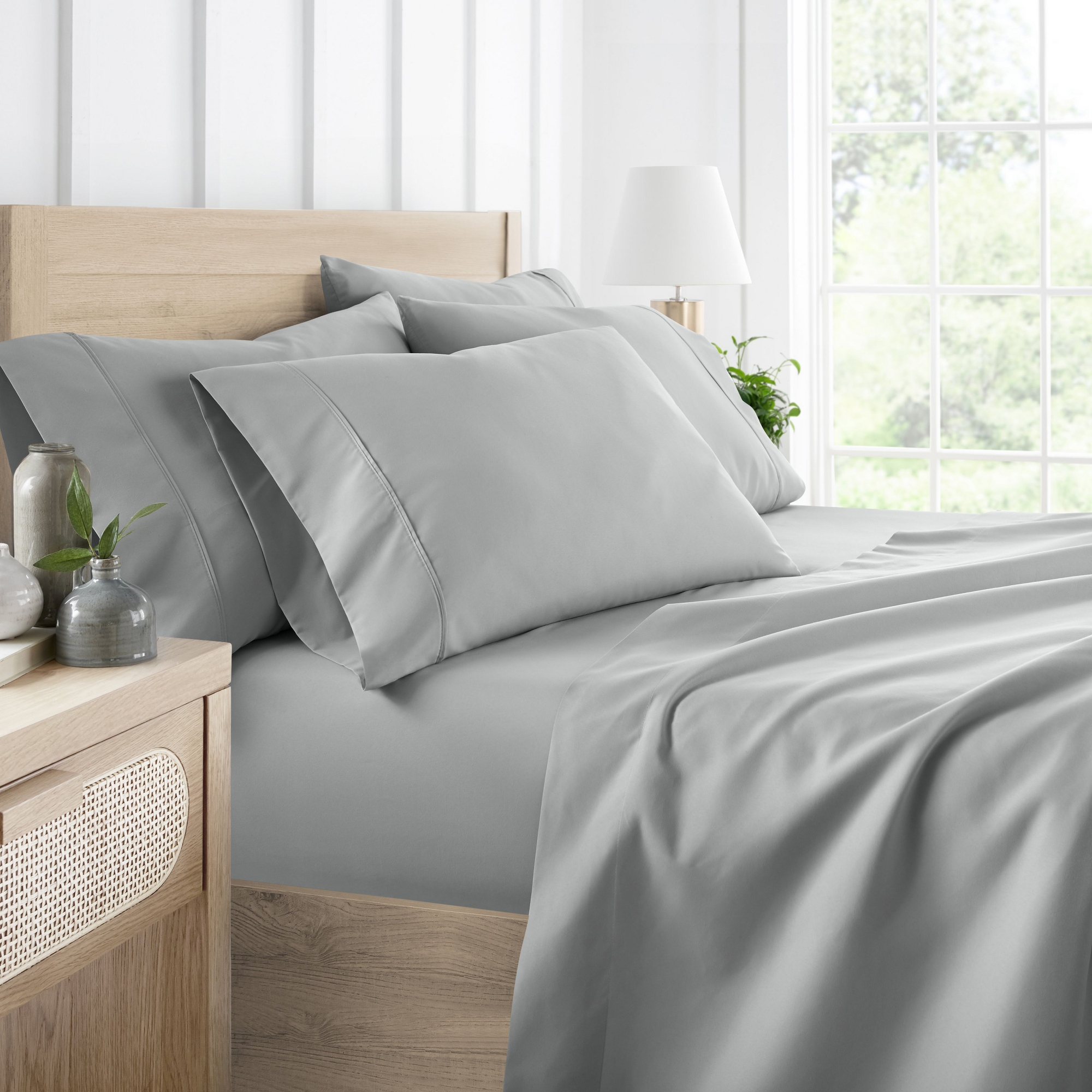 Solid 6 Piece Sheet Set - Ultra Soft, Deep Pocket - Becky Cameron (Extra Pillow Cases!), Light Gray, Queen