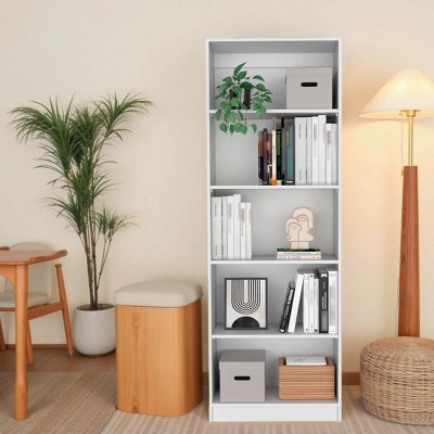 FURNIinspire Decorative Bookshelf 4 Shelves Bookcase Book Shelf, Tall Corner Shelf, Home Storage Organizer, Book Stand, White, 11.77"*24.7"*71.1"