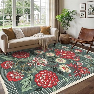 coucheta Multi-size Washable Soft Floral Area Rugs for Living Room, Non Slip Botanical Non Shedding Stain Resistant Carpet, for Bedroom, Dining Room - 1 of 4