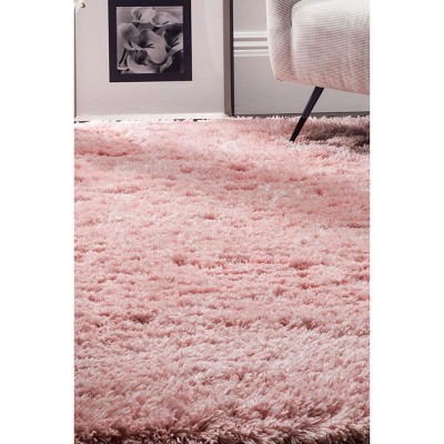 Light Pink Round Hand-Knotted Shag Area Rug