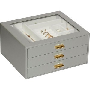 3-Drawer Jewelry Box with Glass Lid, Cloud White Organizer for Rings, Necklaces, Earrings, Interesting Gift - 1 of 4