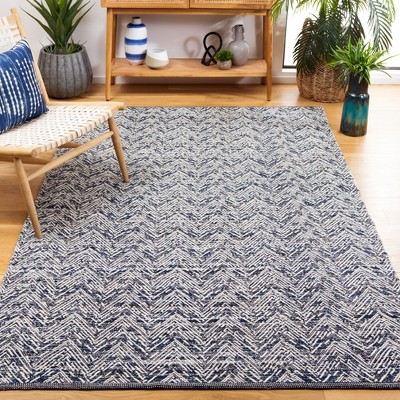 Navy and White Wool Chevron 4' x 6' Handmade Rug