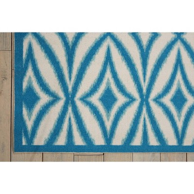 Azure and White Synthetic Rectangular Area Rug with Diamond Pattern