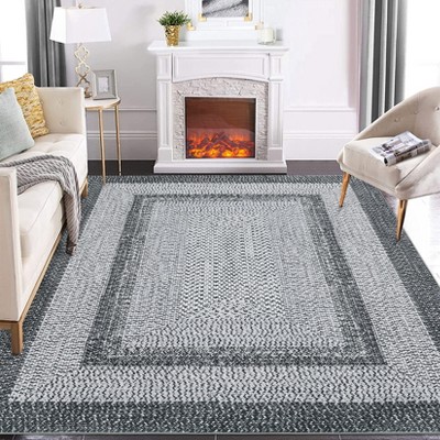 Modern Braided Print Washable Area Rug, Machine Made, Low Pile, Non-Slip, Non-Shedding, Indoor, Polyester, Adult, Unisex