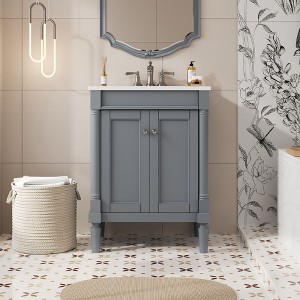 PAGED 2-Tier Bathroom Vanity with Sink,Bathroom Sink Cabinet with Large Storage Shelves for Bathroom - 1 of 4