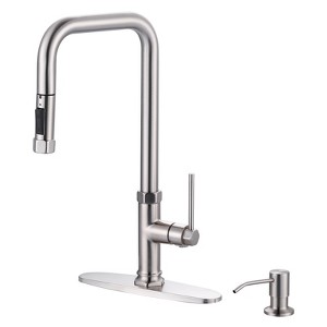 WOWOW Brass Single Handle Pull Down Sprayer Kitchen Faucet with Soap Dispenser - 1 of 4