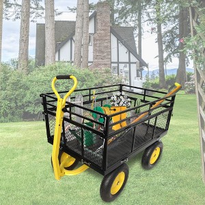 SKRAN Steel Garden Cart, Heavy Duty 1400 lbs Capacity, with Removable Mesh Sides to Convert into Flatbed and 16 in Tires for Garden,Farm,Yard - 1 of 4