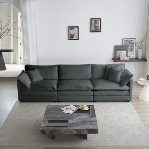 3-Seater Chenille Mid-Century Modern Armrest Sofa with 2 Armrest Pillows and 3 Toss Pillows for Living Room - 1 of 4