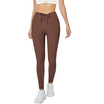 Clearlove Women's High-Waisted Lace-Up Ribbed Leggings Pants