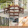 Zevemomo 6-Person Wood Picnic Table, Round Tabletop with Umbrella Hole, 3 Built-in Curved Benches, 1720LBS Total Capacity for Balcony, Garden, Brown - 4 of 4