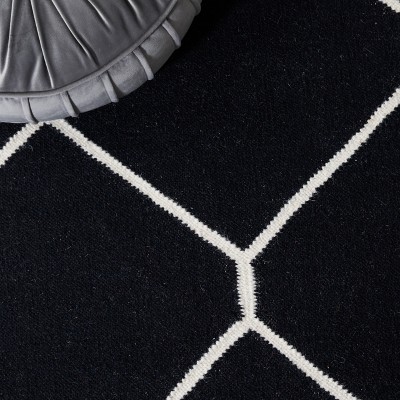 Handmade Black/Ivory Wool Flat Woven 4' x 6' Area Rug