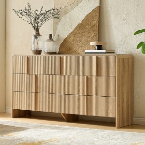 AMERLIFE Fluted Modern Chest Dresser with Pine Handles, Rounded Corners & Anti-Tip, 48" Tall Wood Storage Organizer for Living Room - 1 of 4