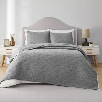 VCNY 3pc Queen Home Circle Textured Cotton Quilt Set Gray