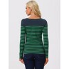 INSPIRE CHIC Women's Color Block Round Neck Long Sleeves Striped Basic T-Shirt - 4 of 4