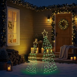 Angel Sar 2Pcs Lighted Metal Christmas Trees, Outdoor Indoor Decor with 150 Green and Warm White LEDs, Rustproof Wire Frame Decorations for Holiday - 1 of 4