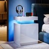 LED Nightstand with One Cabinet, Bedside Table with LED Lights, Modern End Side Table for Bedroom, White - 4 of 4