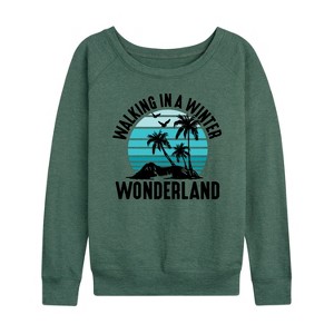 Women's - Instant Message - Walking In A Winter Wonderland Beach Christmas Lightweight French Terry Wide Neck Long Sleeve Shirt - 1 of 4