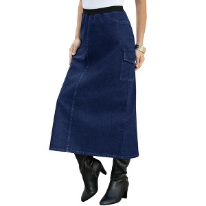 Roaman's Women's Plus Size Invisible Stretch All Day Cargo Skirt - 1 of 4